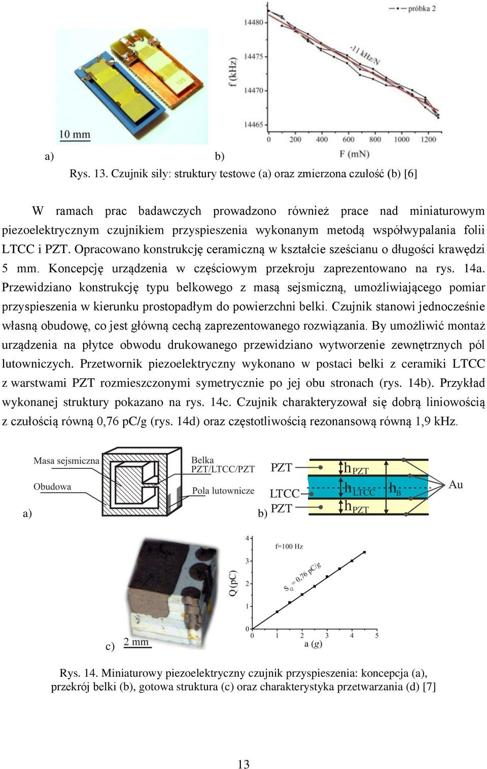 współwypalania folii LTCC i PZT. Opracowano konstrukcję ceramiczną w kształcie sześcianu o długości krawędzi 5 mm. Koncepcję urządzenia w częściowym przekroju zaprezentowano na rys. 14a.
