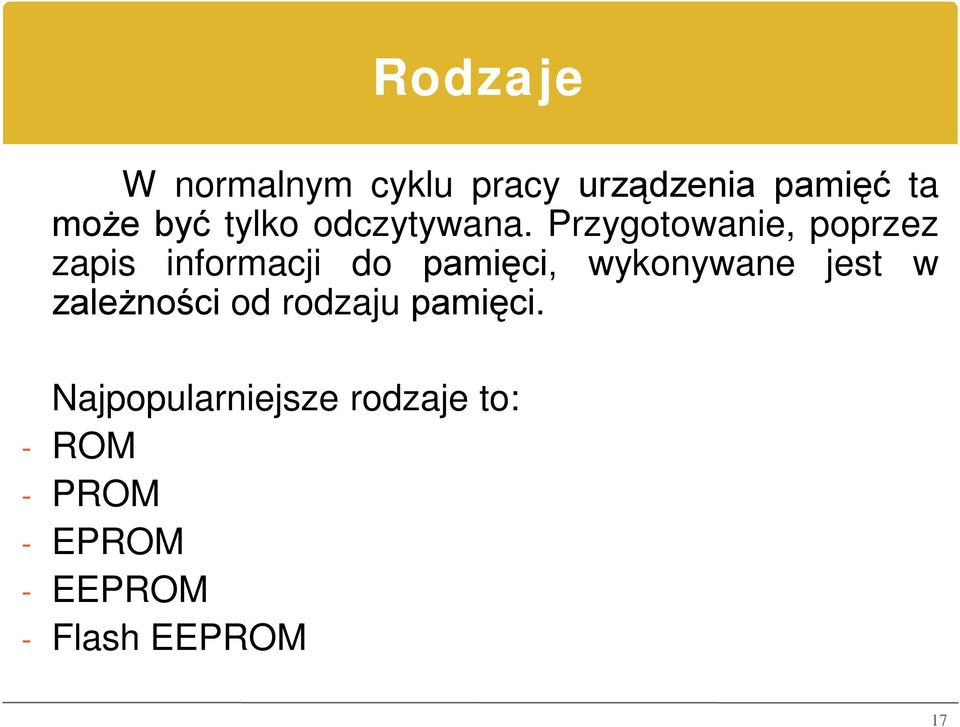 Przygotowanie, poprzez zapis informacji do pamięci, wykonywane