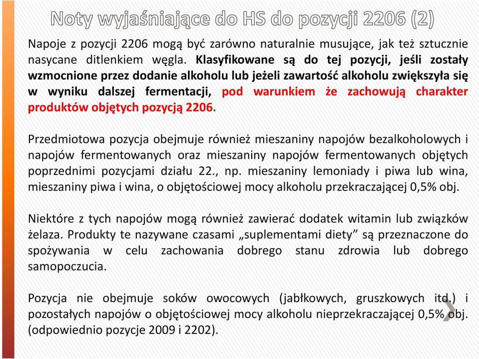 produktów objętych pozycją 2206.