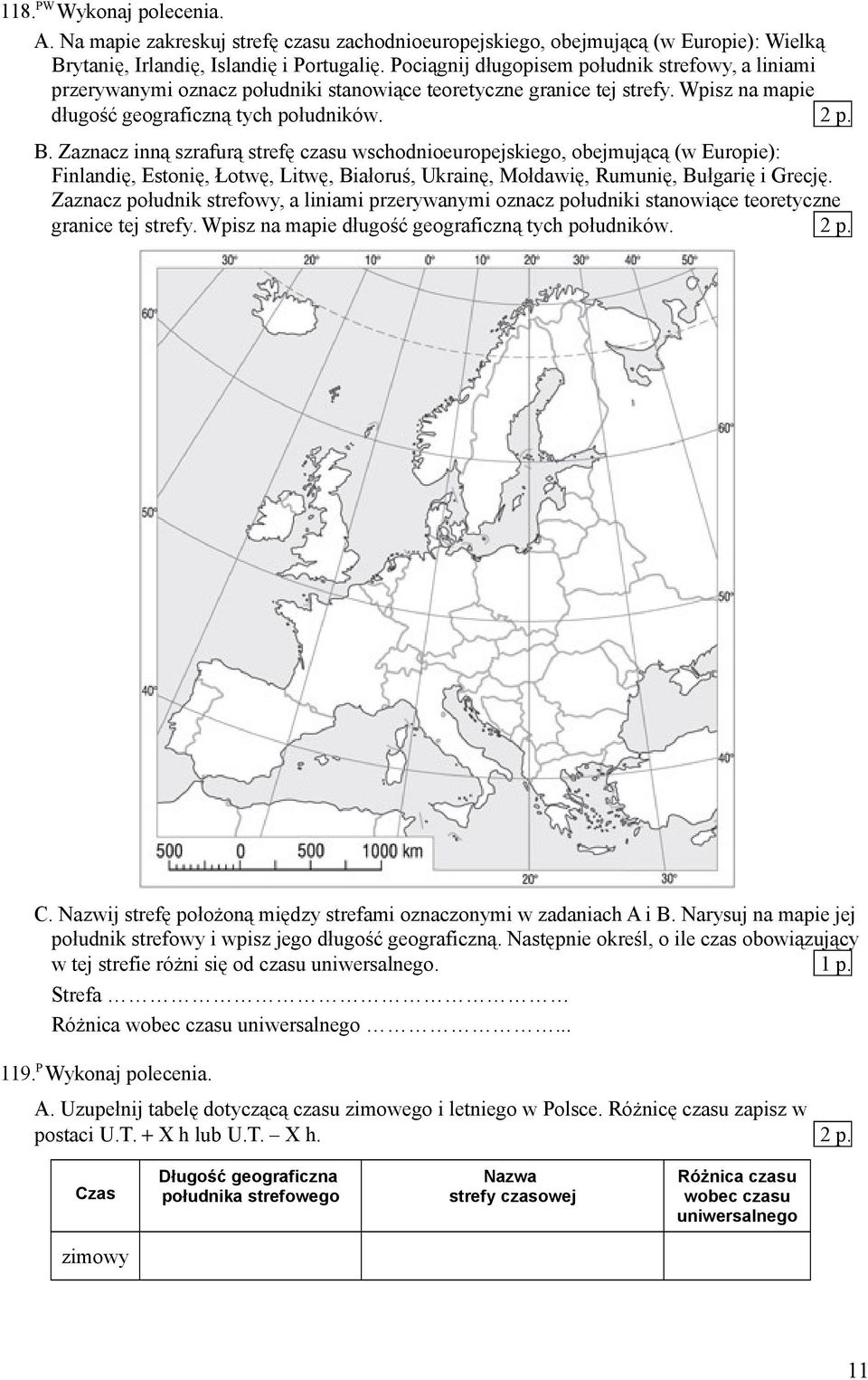 Zaznacz inną szrafurą strefę czasu wschodnioeuropejskiego, obejmującą (w Europie): Finlandię, Estonię, Łotwę, Litwę, Białoruś, Ukrainę, Mołdawię, Rumunię, Bułgarię i Grecję.