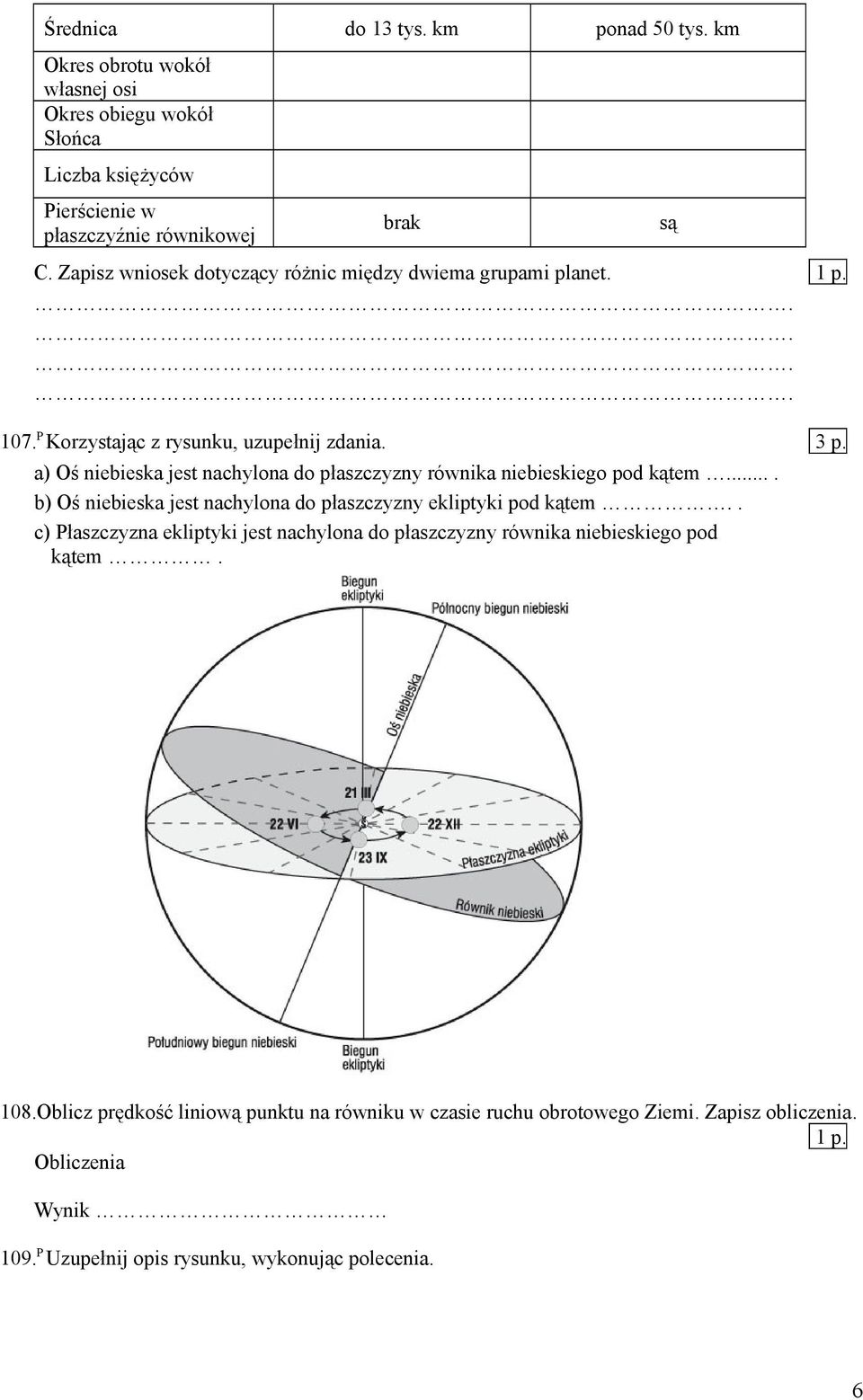 a) Oś niebieska jest nachylona do płaszczyzny równika niebieskiego pod kątem.... b) Oś niebieska jest nachylona do płaszczyzny ekliptyki pod kątem.