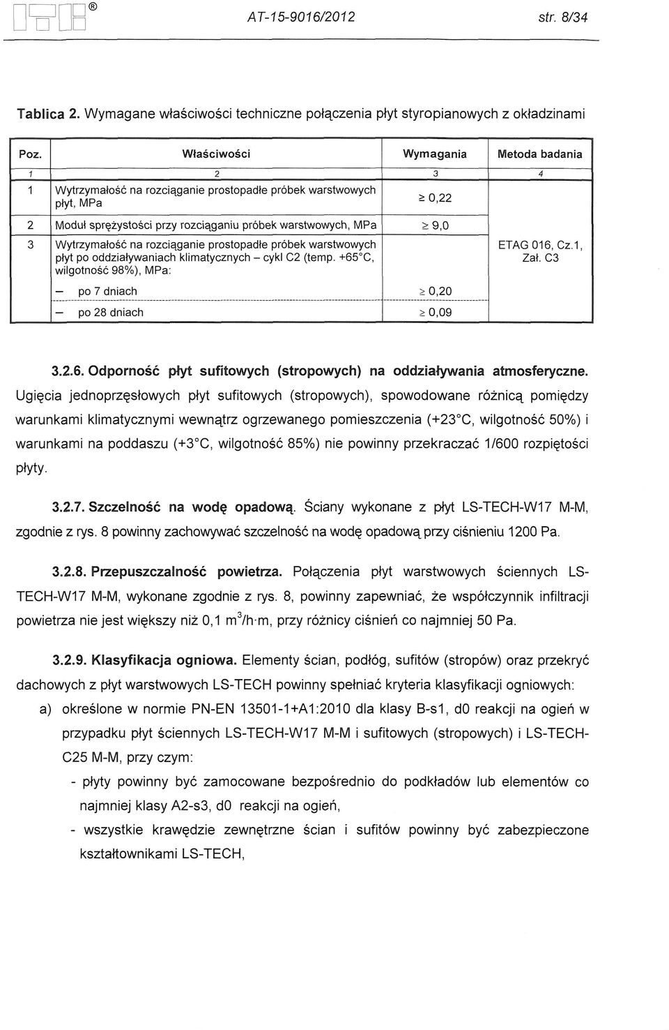 Wytrzymafosc na rozciqganie prostopadle pr6bek warstwowych ETAG 016, Cz.1, plyt po oddziafywaniach klimatycznych - cykl C2 (temp. +65 C, Zaf.