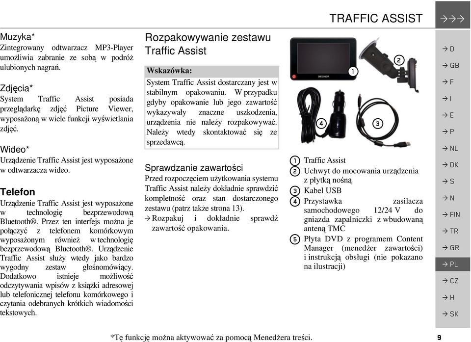 Telefon Urządzenie Traffic Assist jest wyposażone w technologię bezprzewodową Bluetooth.