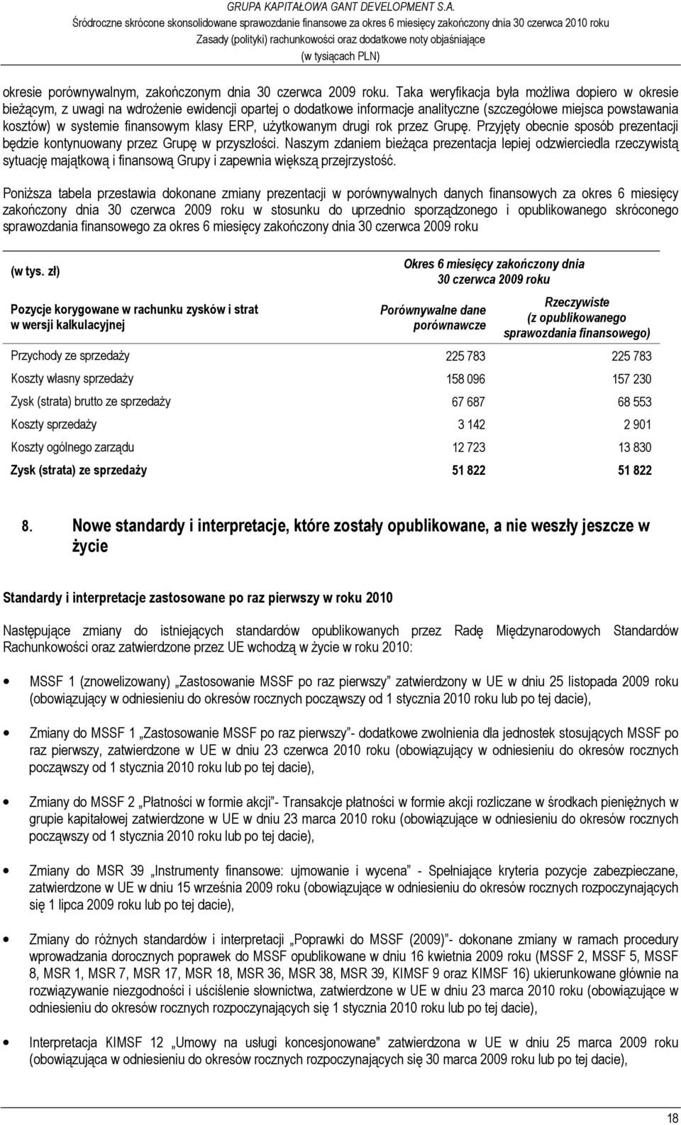 klasy ERP, uŝytkowanym drugi rok przez Grupę. Przyjęty obecnie sposób prezentacji będzie kontynuowany przez Grupę w przyszłości.
