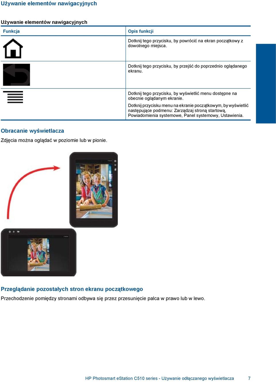 Dotknij przycisku menu na ekranie początkowym, by wyświetlić następujące podmenu: Zarządzaj stroną startową, Powiadomienia systemowe, Panel systemowy, Ustawienia.