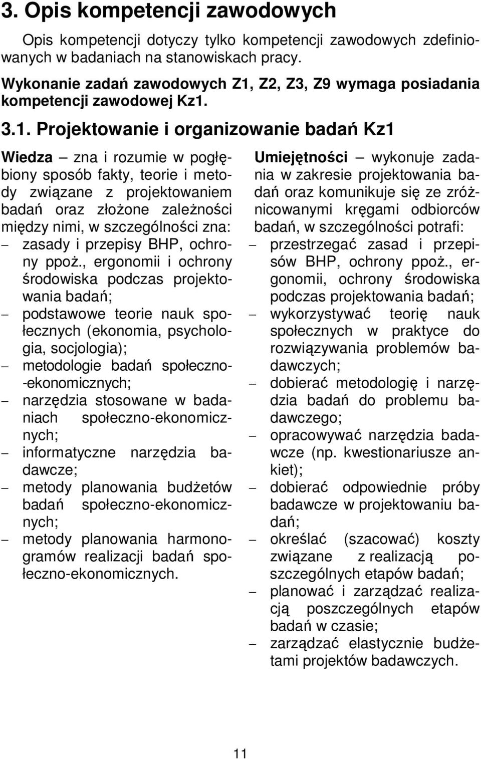 Z2, Z3, Z9 wymaga posiadania kompetencji zawodowej Kz1.