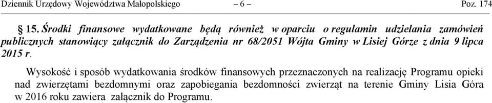 Zarządzenia nr 68/2051 Wójta Gminy w Lisiej Górze z dnia 9 lipca 2015 r.