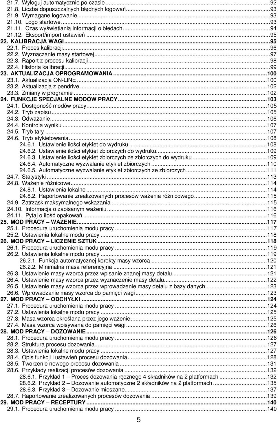 ..99 23. AKT UALIZACJA OPROGRAMOWANIA...100 23.1. Aktualizacja ON-LINE...100 23.2. Aktualizacja z pendrive...102 23.3. Zmiany w programie...102 24. FUNKCJE SPECJALNE MODÓW PRACY...103 24.1. Dostępność modów pracy.