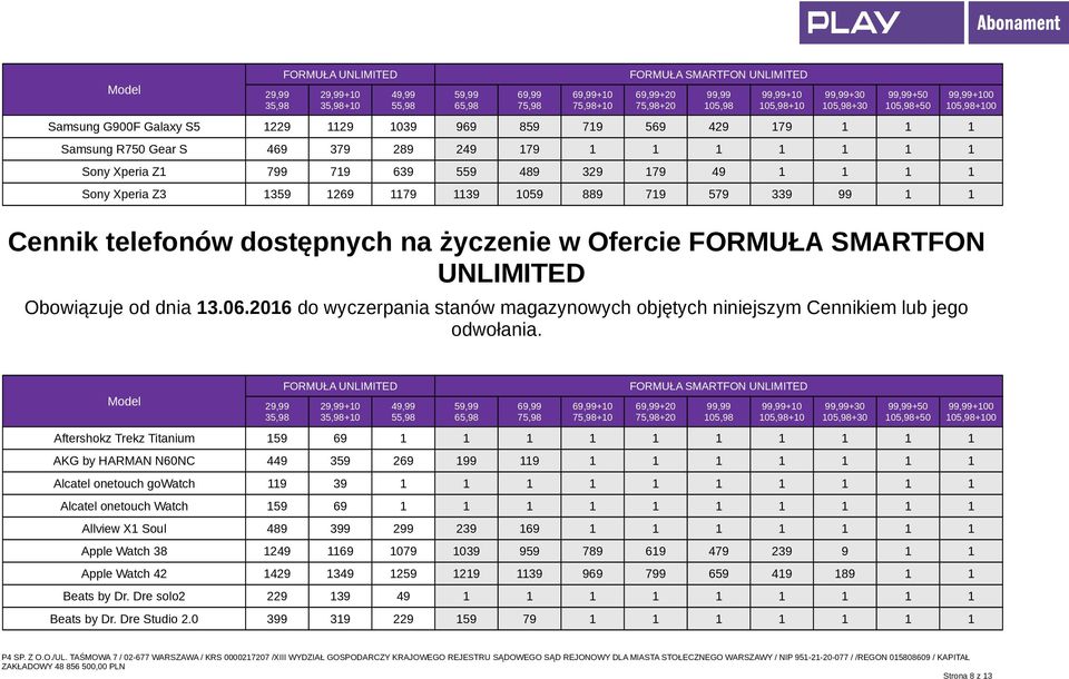 2016 do wyczerpania stanów magazynowych objętych niniejszym Cennikiem lub jego odwołania.