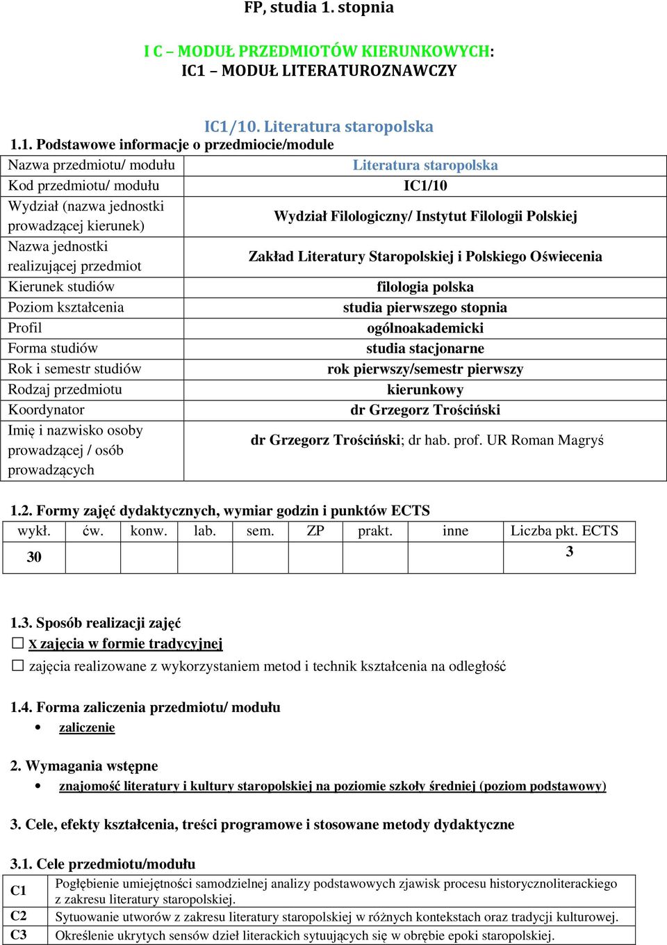 MODUŁ LITERATUROZNAWCZY IC1/