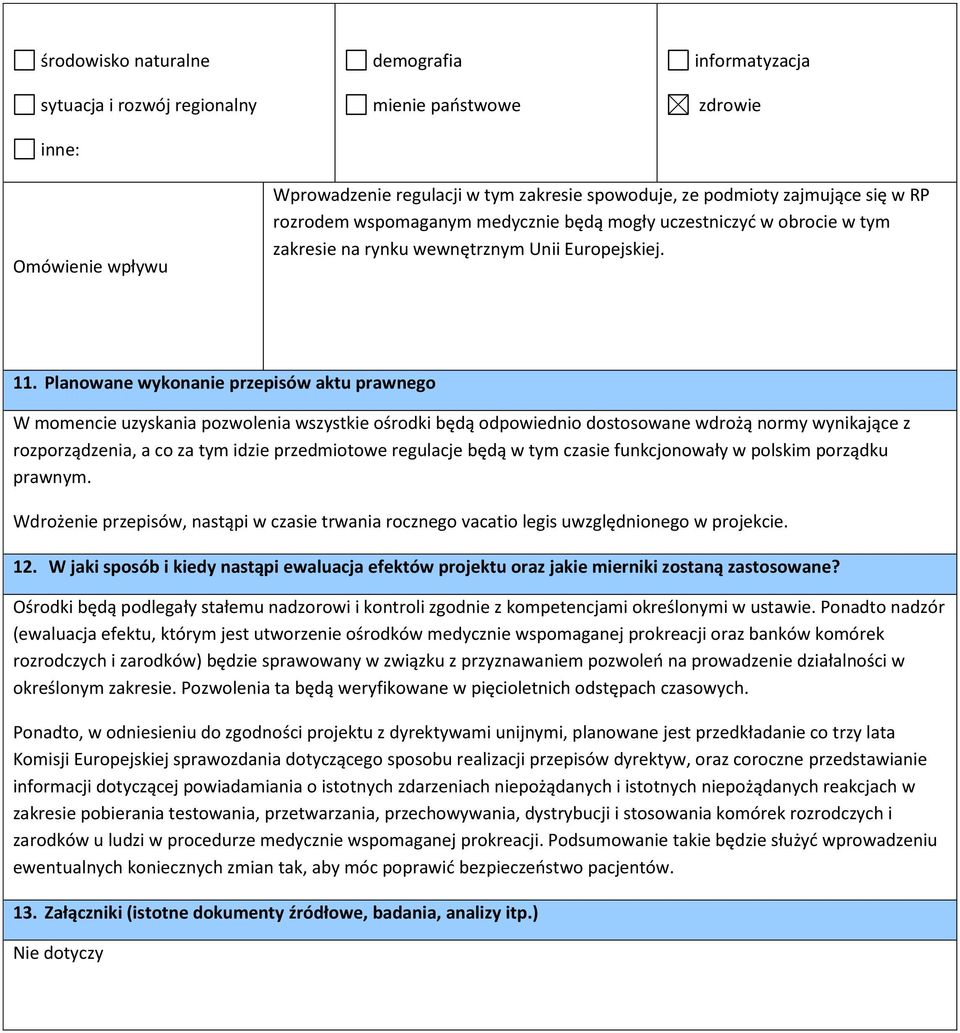 Planowane wykonanie przepisów aktu prawnego W momencie uzyskania pozwolenia wszystkie ośrodki będą odpowiednio dostosowane wdrożą normy wynikające z rozporządzenia, a co za tym idzie przedmiotowe