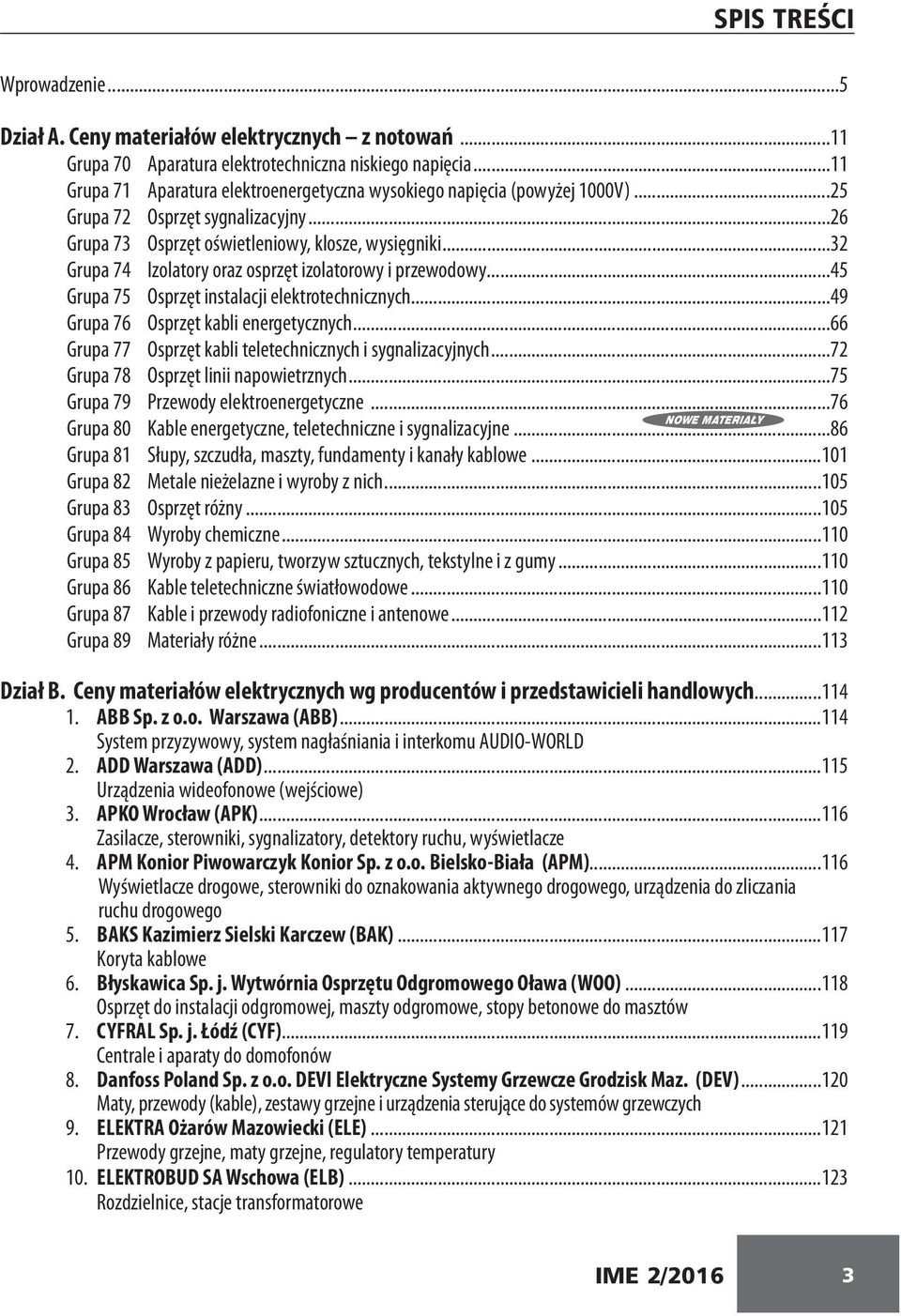 ..32 Grupa 74 Izolatory oraz osprzęt izolatorowy i przewodowy...45 Grupa 75 Osprzęt instalacji elektrotechnicznych...49 Grupa 76 Osprzęt kabli energetycznych.