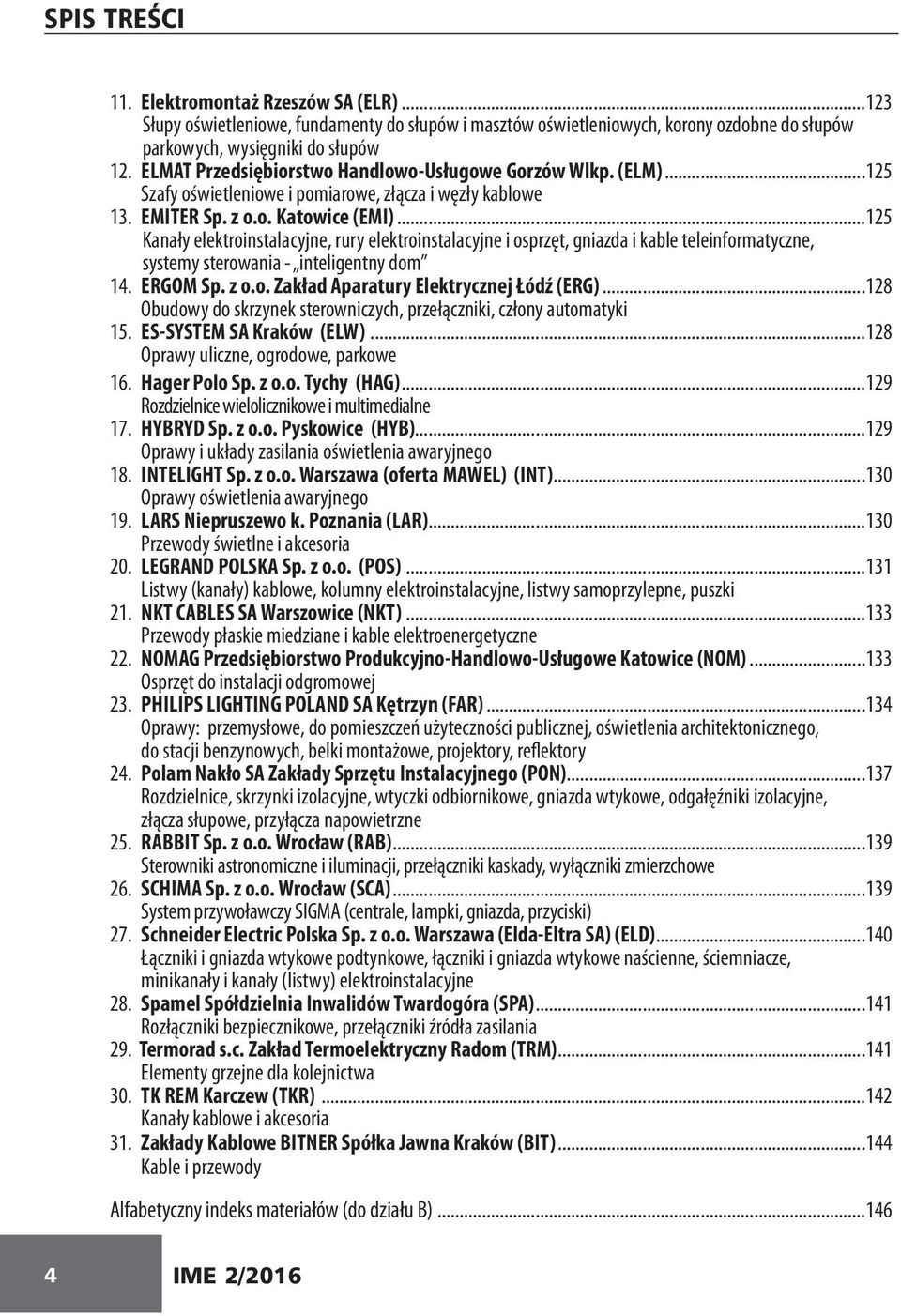 ..125 Kanały elektroinstalacyjne, rury elektroinstalacyjne i osprzęt, gniazda i kable teleinformatyczne, systemy sterowania - inteligentny dom 14. ERGOM Sp. z o.o. Zakład Aparatury Elektrycznej Łódź (ERG).