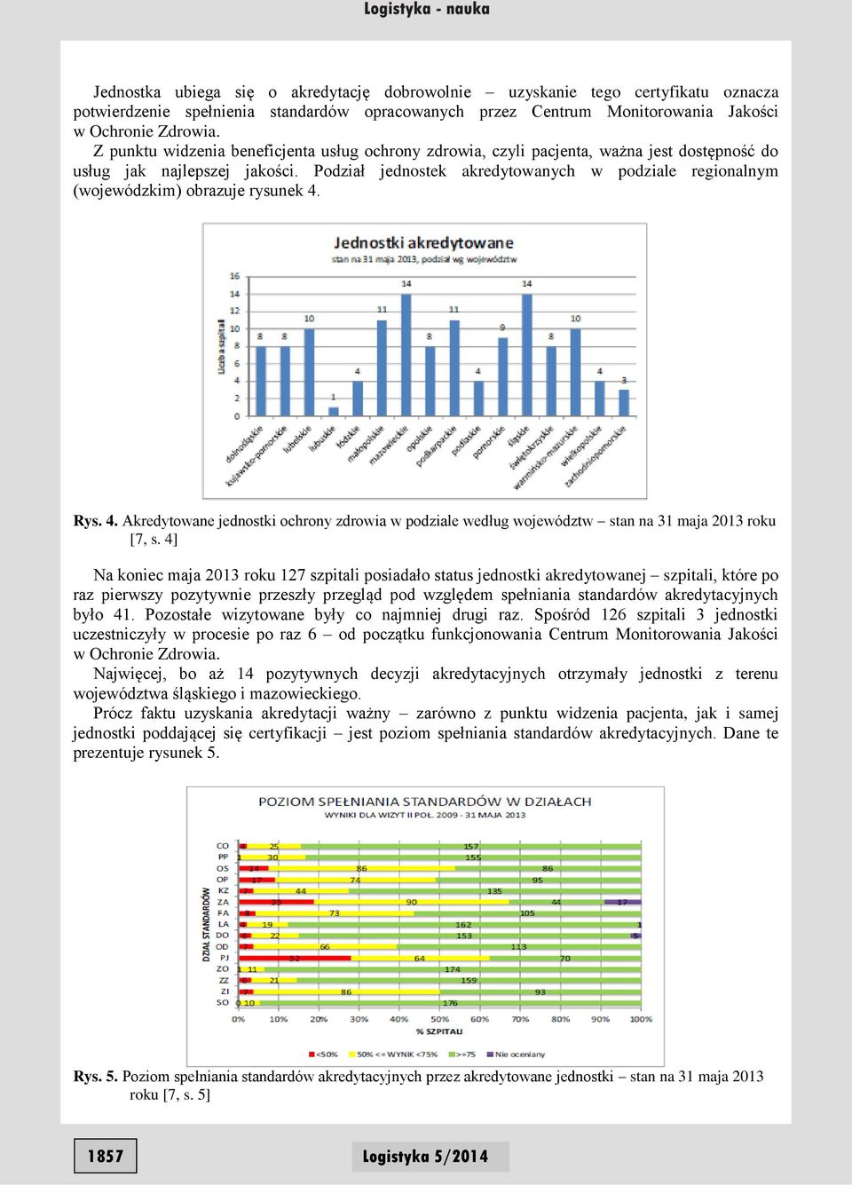 Podział jednostek akredytowanych w podziale regionalnym (wojewódzkim) obrazuje rysunek 4. Rys. 4. Akredytowane jednostki ochrony zdrowia w podziale według województw stan na 31 maja 2013 roku [7, s.