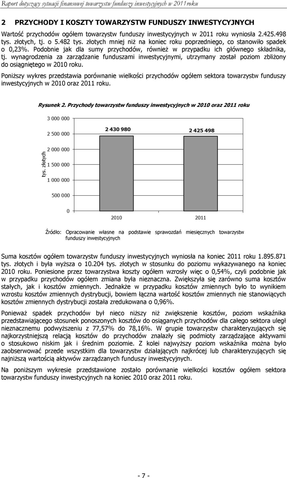 wynagrodzenia za zarządzanie funduszami inwestycyjnymi, utrzymany został poziom zbliżony do osiągniętego w 2010 roku.