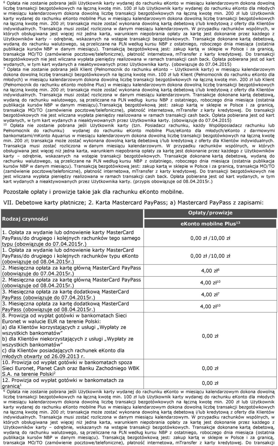 200 lub Użytkownik karty wydanej do rachunku ekonto mobilne Plus w miesiącu kalendarzowym dokona dowolną liczbę transakcji bezgotówkowych na łączną kwotę min.