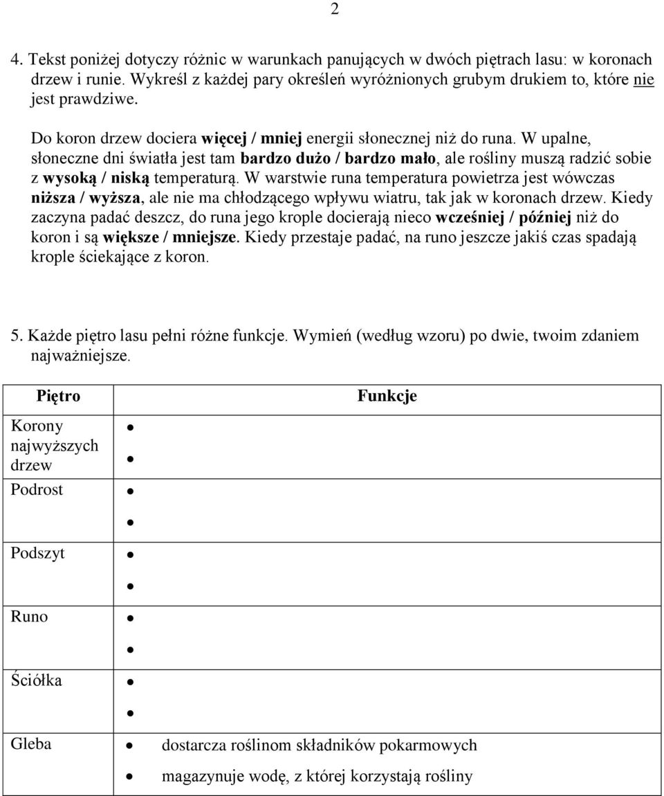 W warstwie runa temperatura powietrza jest wówczas niższa / wyższa, ale nie ma chłodzącego wpływu wiatru, tak jak w koronach drzew.