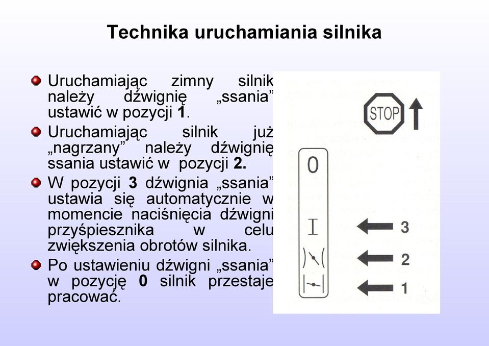 W pozycji 3 dźwignia ssania ustawia się automatycznie w momencie naciśnięcia dźwigni