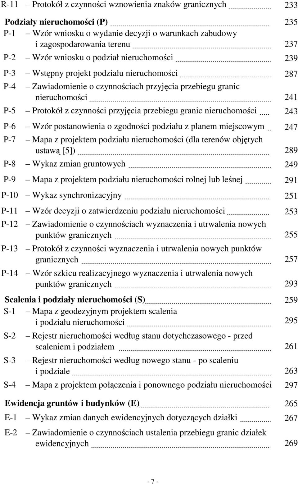 241 P-5 Protokół z czynności przyjęcia przebiegu granic nieruchomości. 243 P-6 Wzór postanowienia o zgodności podziału z planem miejscowym.