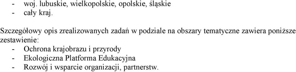 tematyczne zawiera poniższe zestawienie: - Ochrona krajobrazu i