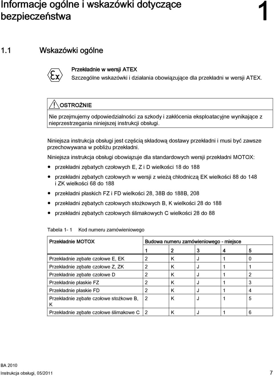 Niniejsza instrukcja obsługi jest częścią składową dostawy przekładni i musi być zawsze przechowywana w pobliżu przekładni.