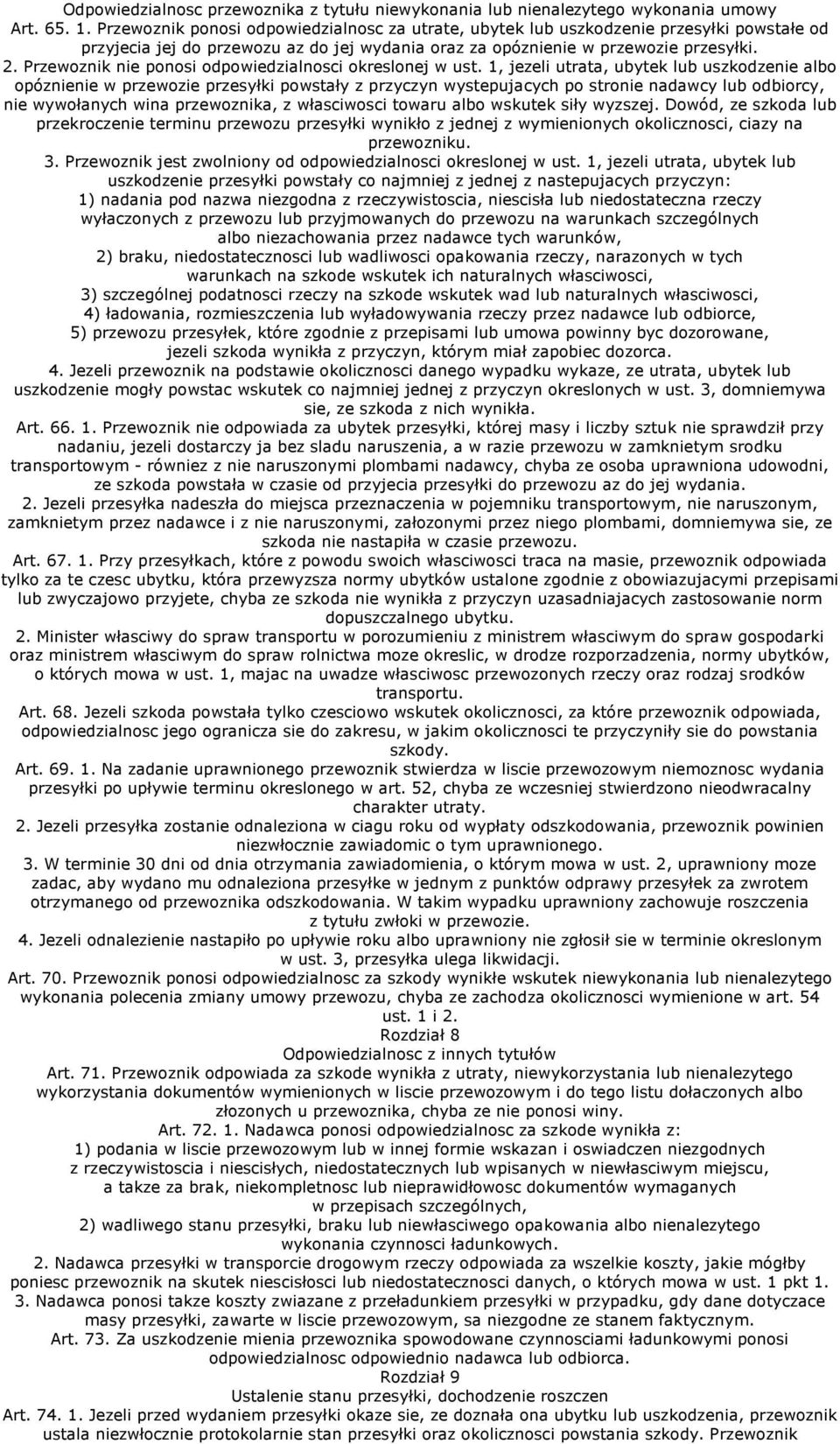 Przewoznik nie ponosi odpowiedzialnosci okreslonej w ust.