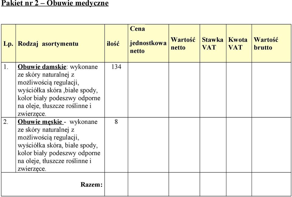 kolor biały podeszwy odporne na oleje, tłuszcze roślinne i zwierzęce. 2.