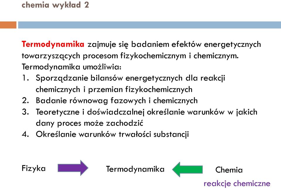 Sporządzanie bilansów energetycznych dla reakcji chemicznych i przemian fizykochemicznych 2.