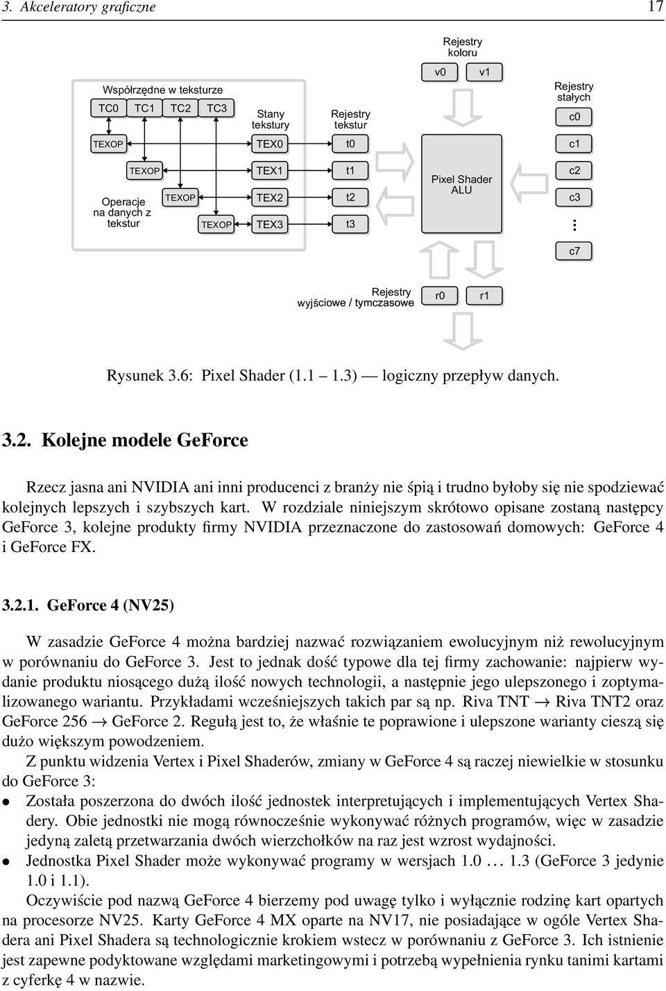 W rozdziale niniejszym skrótowo opisane zostaną następcy GeForce 3, kolejne produkty firmy NVIDIA przeznaczone do zastosowań domowych: GeForce 4 i GeForce FX. 3.2.1.