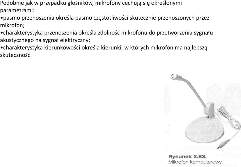 charakterystyka przenoszenia określa zdolność mikrofonu do przetworzenia sygnału akustycznego