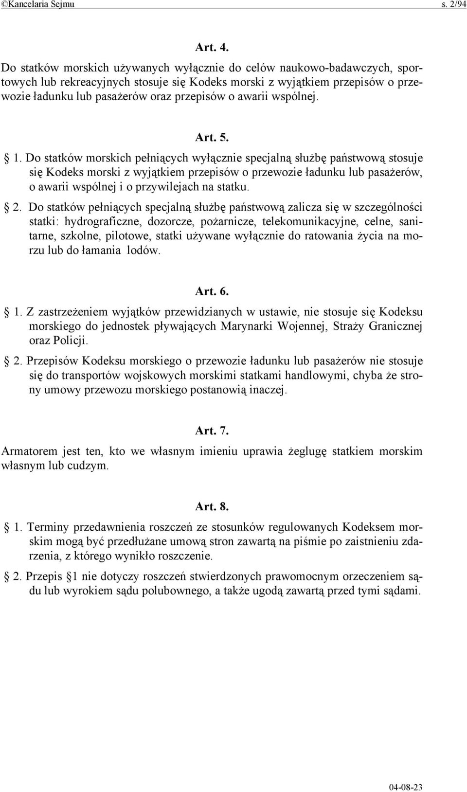 awarii wspólnej. Art. 5. 1.
