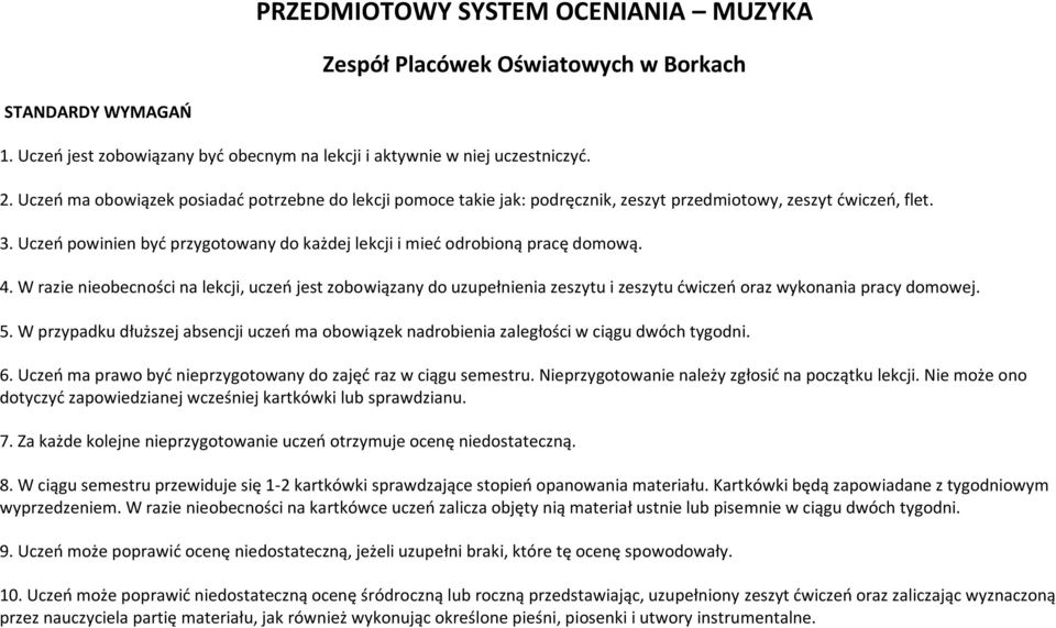 Uczeń powinien być przygotowany do każdej lekcji i mieć odrobioną pracę domową. 4.