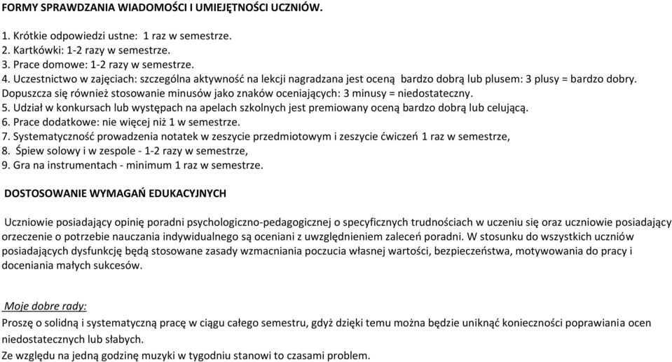 Dopuszcza się również stosowanie minusów jako znaków oceniających: 3 minusy = niedostateczny. 5. Udział w konkursach lub występach na apelach szkolnych jest premiowany oceną bardzo dobrą lub celującą.