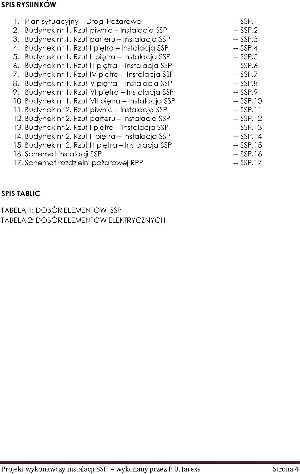 8 9. Budynek nr 1. Rzut VI piętra Instalacja SSP -- SSP.9 10. Budynek nr 1. Rzut VII piętra Instalacja SSP -- SSP.10 11. Budynek nr 2. Rzut piwnic Instalacja SSP -- SSP.11 12. Budynek nr 2. Rzut parteru Instalacja SSP -- SSP.