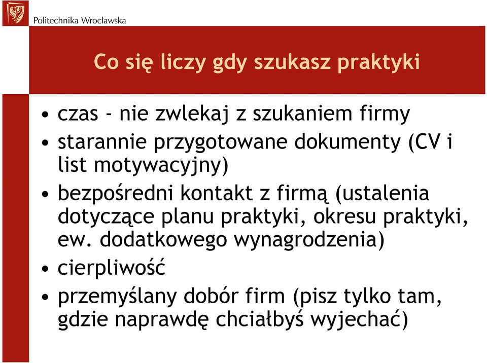 (ustalenia dotyczące planu praktyki, okresu praktyki, ew.