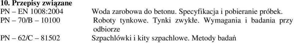 Specyfikacja i pobieranie próbek. Roboty tynkowe.