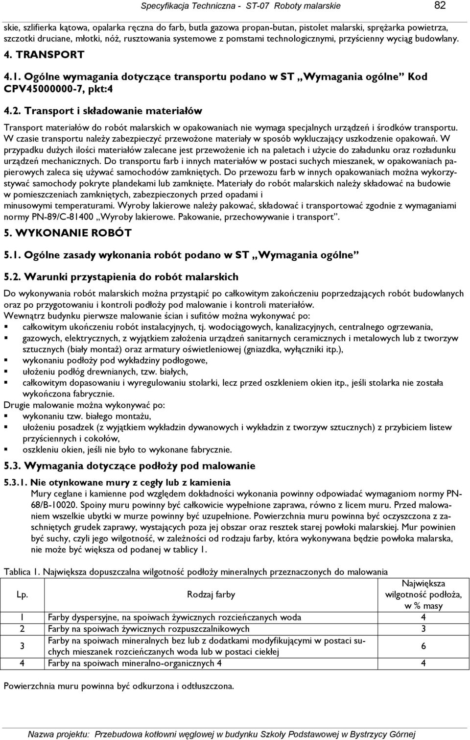 Transport i składowanie materiałów Transport materiałów do robót malarskich w opakowaniach nie wymaga specjalnych urządzeń i środków transportu.