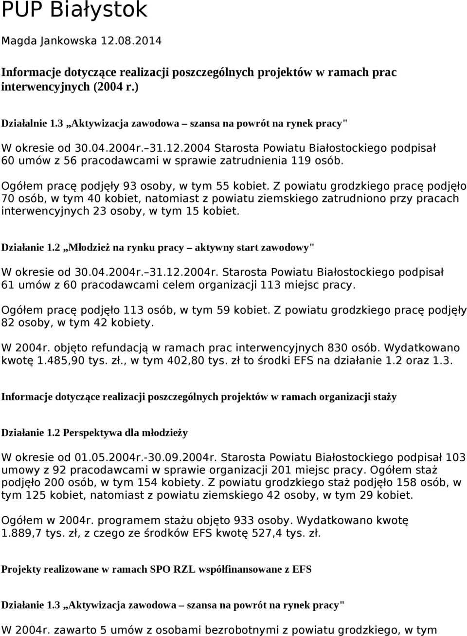 Ogółem pracę podjęły 93 osoby, w tym 55 kobiet.