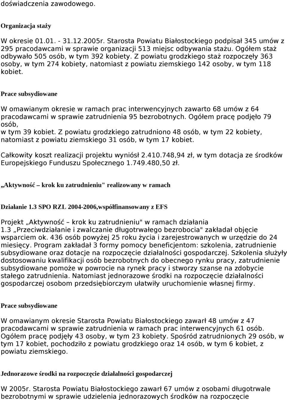 W omawianym okresie w ramach prac interwencyjnych zawarto 68 umów z 64 pracodawcami w sprawie zatrudnienia 95 bezrobotnych. Ogółem pracę podjęło 79 osób, w tym 39 kobiet.