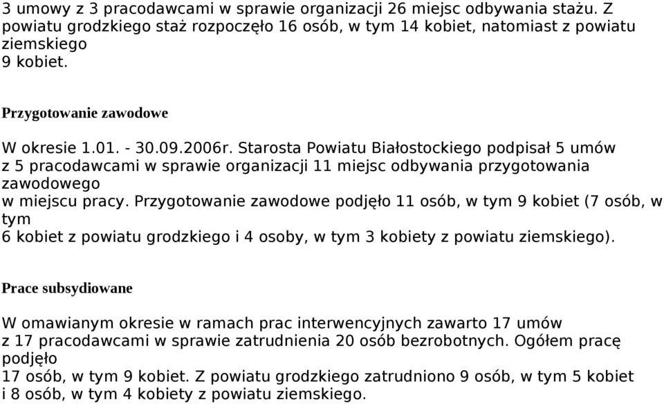 Starosta Powiatu Białostockiego podpisał 5 umów z 5 pracodawcami w sprawie organizacji 11 miejsc odbywania przygotowania zawodowego w miejscu pracy.