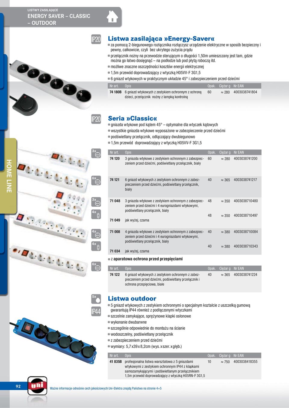 możliwe znaczne oszczędności kosztów energii elektrycznej 1,5m przewód doprowadzający z wtyczką H05VV-F 3G1,5 6 gniazd wtykowych w praktycznym układzie 45 i zabezpieczeniem przed dziećmi 74 180B 6