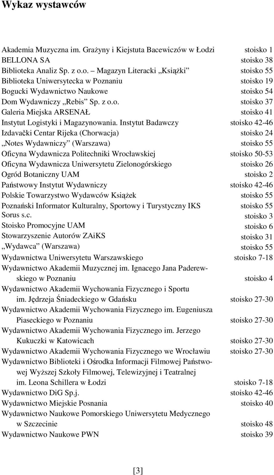 z o.o. stoisko 37 Galeria Miejska ARSENAŁ stoisko 41 Instytut Logistyki i Magazynowania.