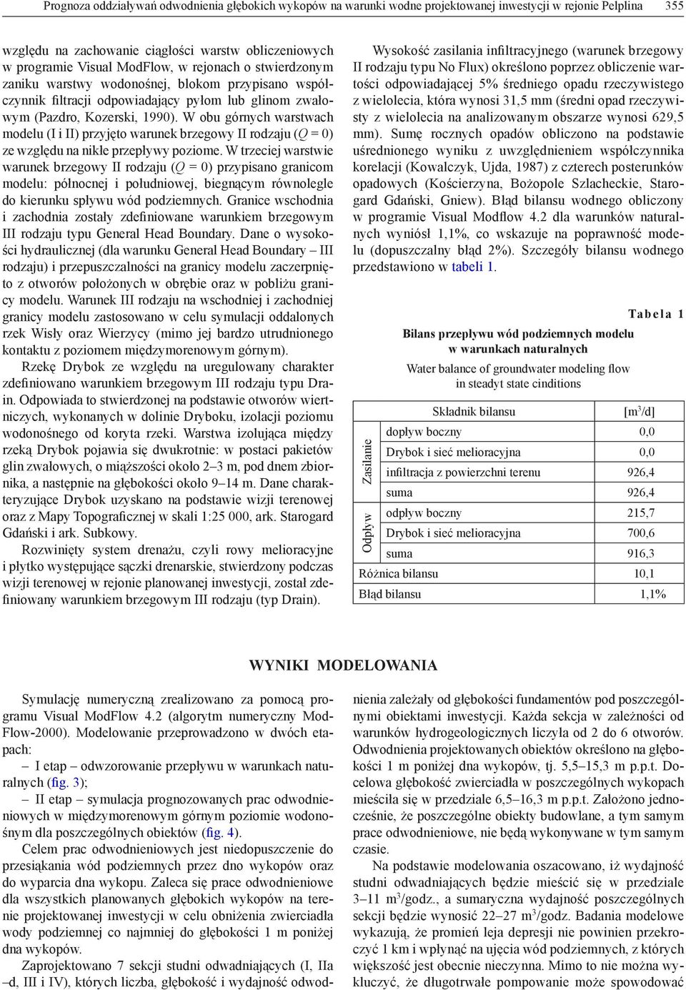 W obu górnych warstwach modelu (I i II) przyjęto warunek brzegowy II rodzaju (Q = 0) ze względu na nikłe przepływy poziome.