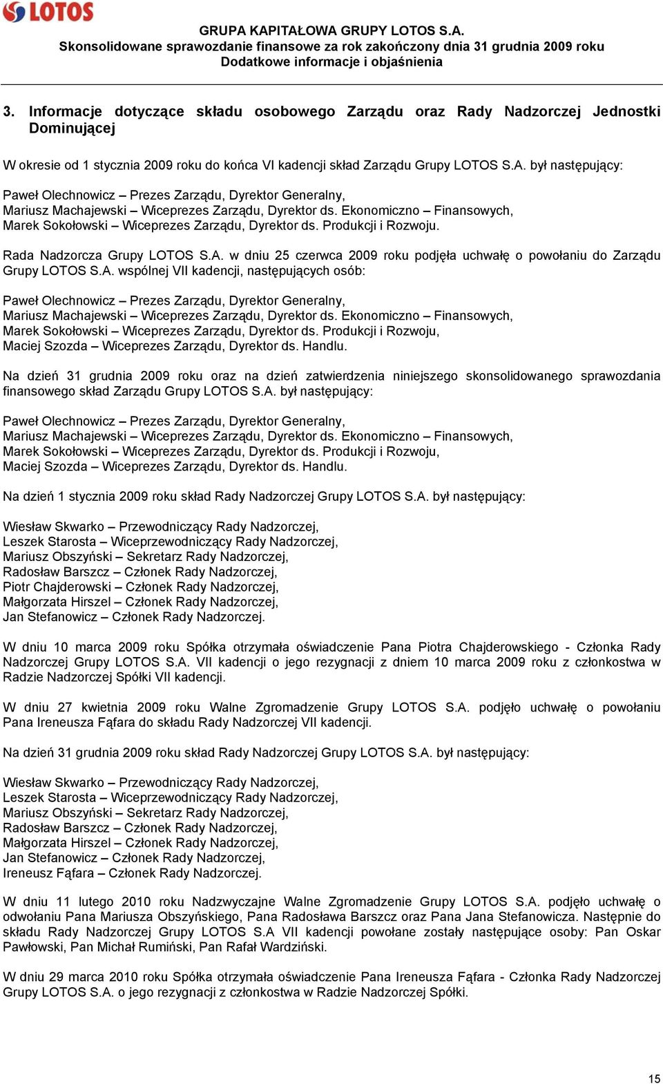 Produkcji i Rozwoju. Rada Nadzorcza Grupy LOTOS S.A.