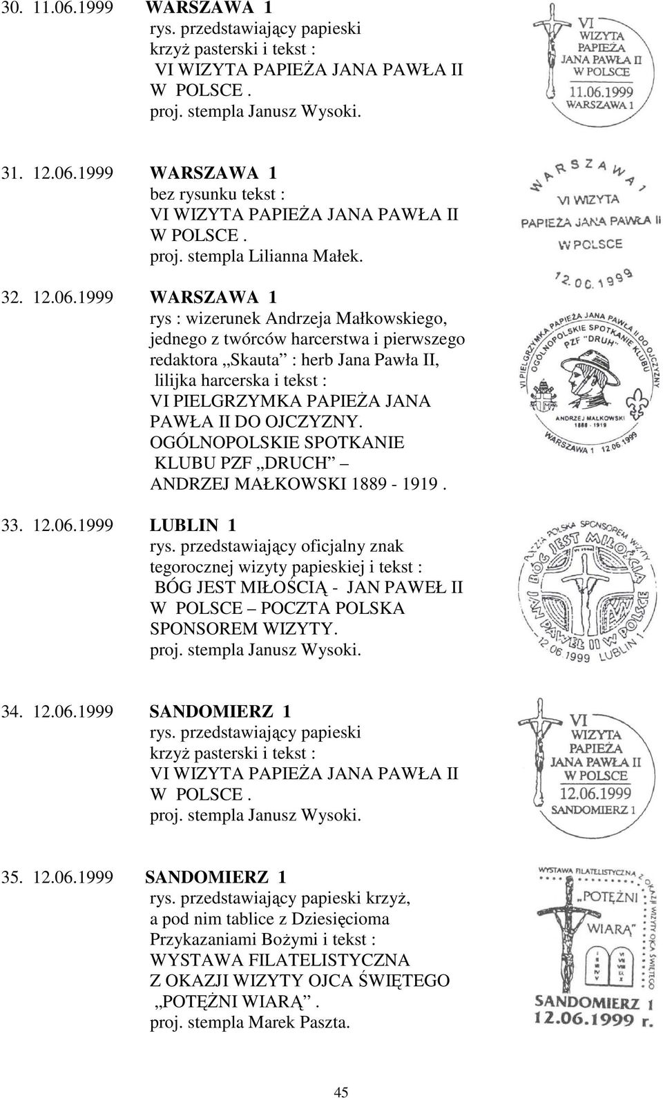 1999 WARSZAWA 1 bez rysunku tekst : proj. stempla Lilianna Małek. 32. 12.06.