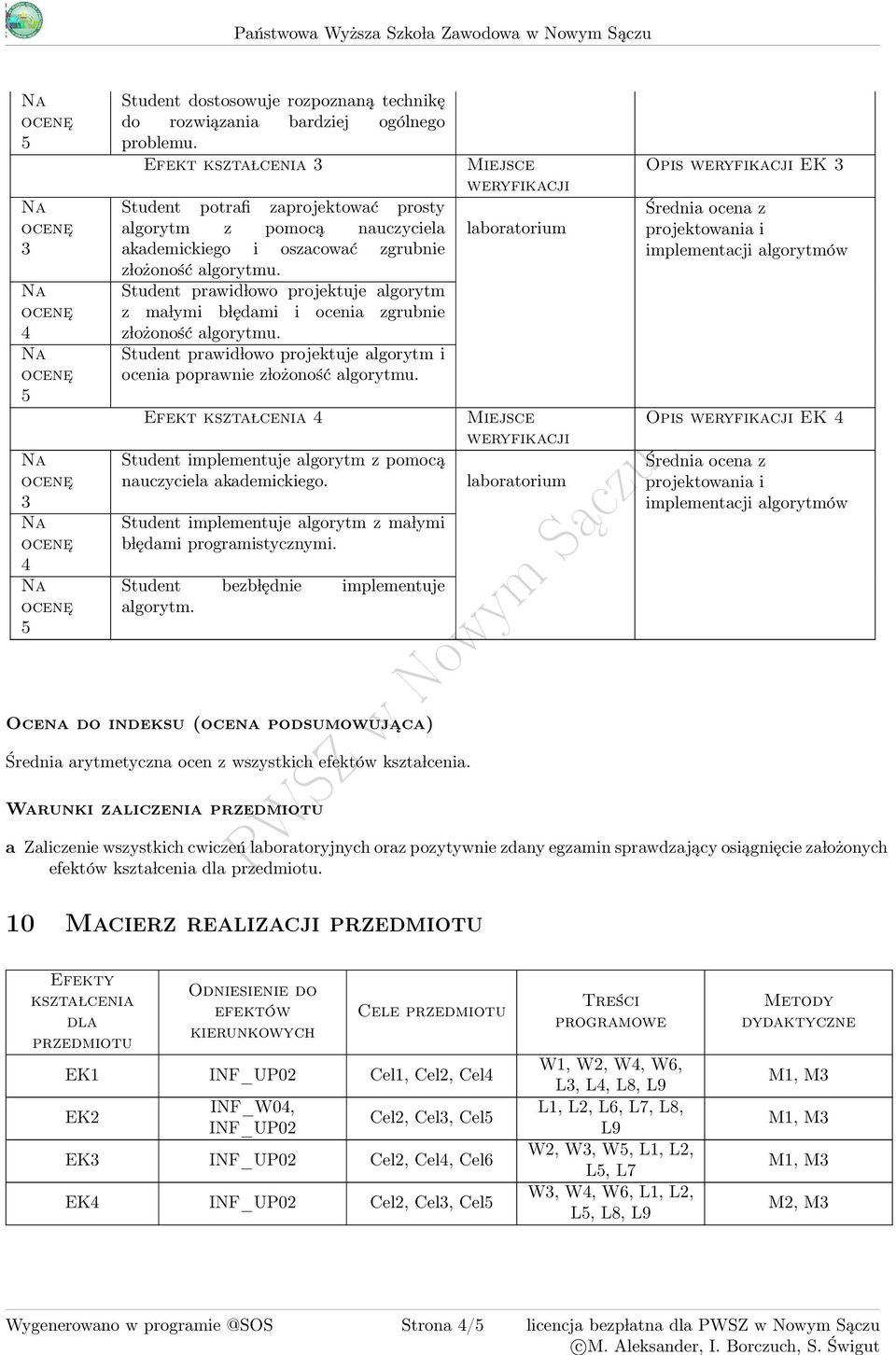 Student prawid lowo projektuje algorytm z ma lymi b lędami i ocenia zgrubnie z lożoność algorytmu. Student prawid lowo projektuje algorytm i ocenia poprawnie z lożoność algorytmu.