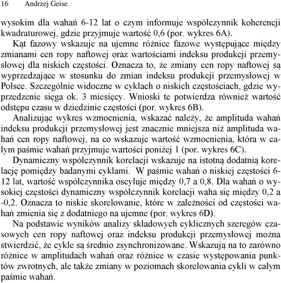 Oznacza to, że zmiany cen ropy naftowej są wyprzedzające w stosunku do zmian indeksu produkcji przemysłowej w Polsce.