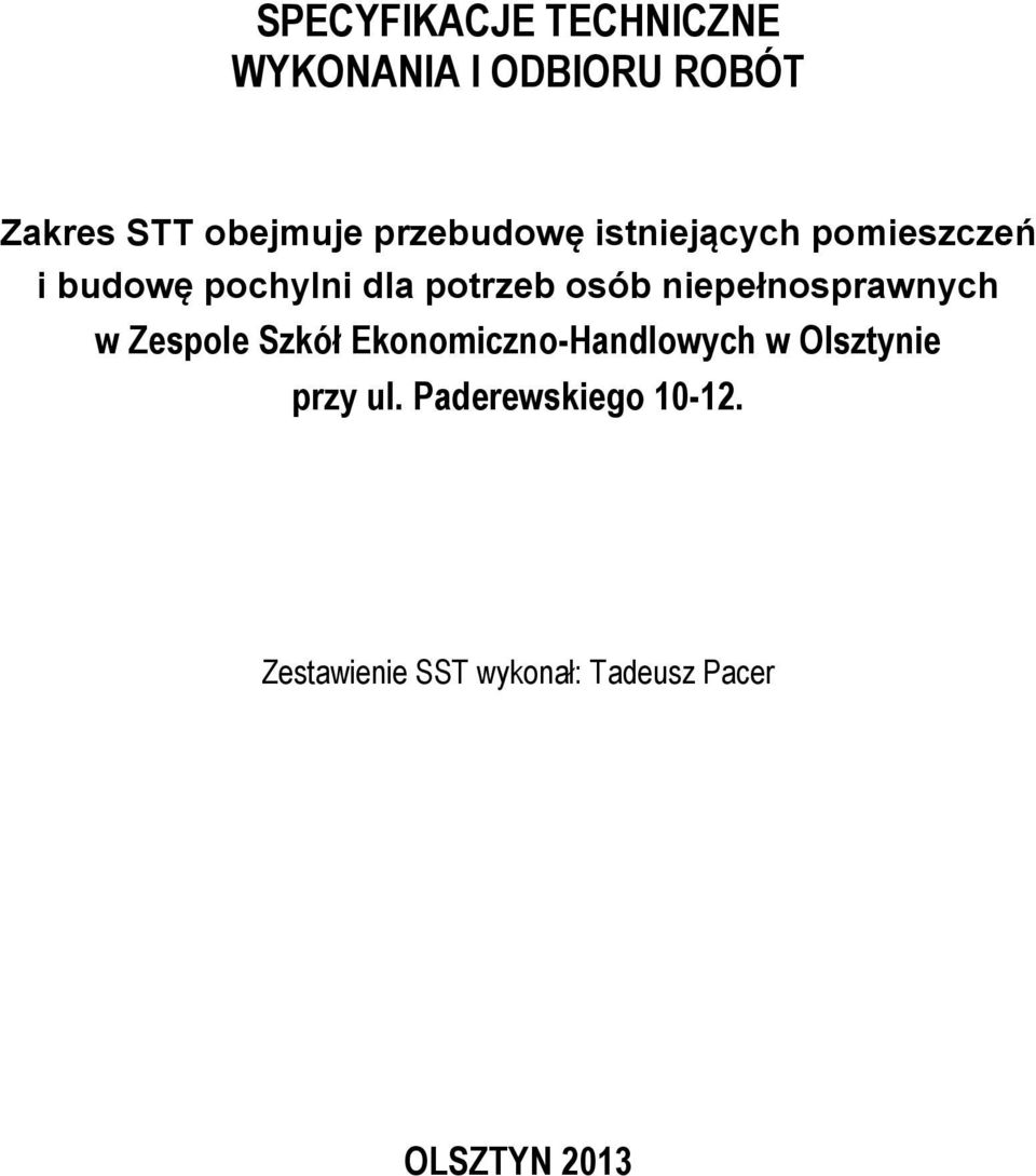 niepełnosprawnych w Zespole Szkół Ekonomiczno-Handlowych w Olsztynie