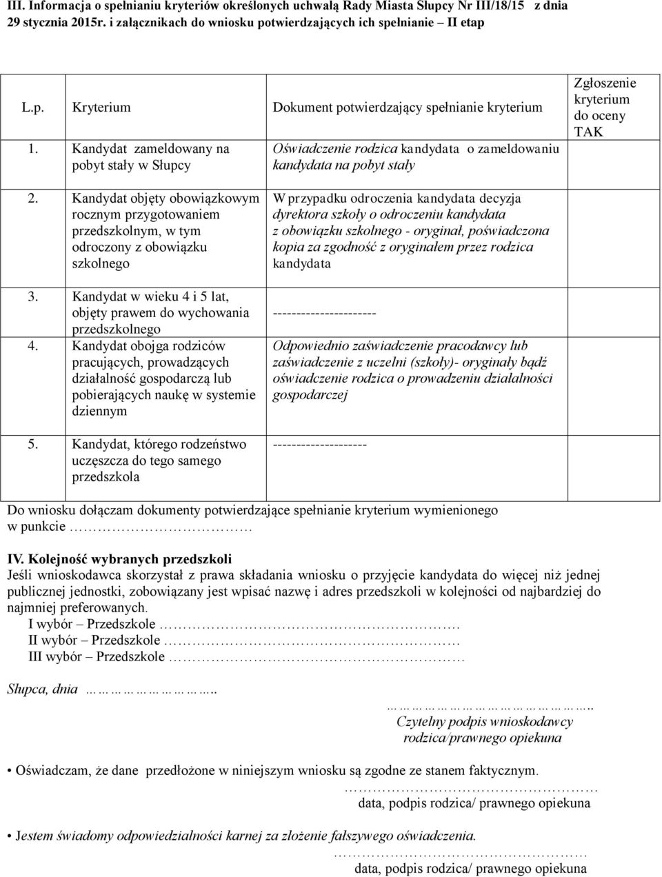 Kandydat objęty obowiązkowym rocznym przygotowaniem przedszkolnym, w tym odroczony z obowiązku szkolnego 3. Kandydat w wieku 4 i 5 lat, objęty prawem do wychowania przedszkolnego 4.