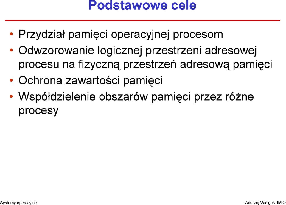 fizyczną przestrzeń adresową pamięci Ochrona zawartości